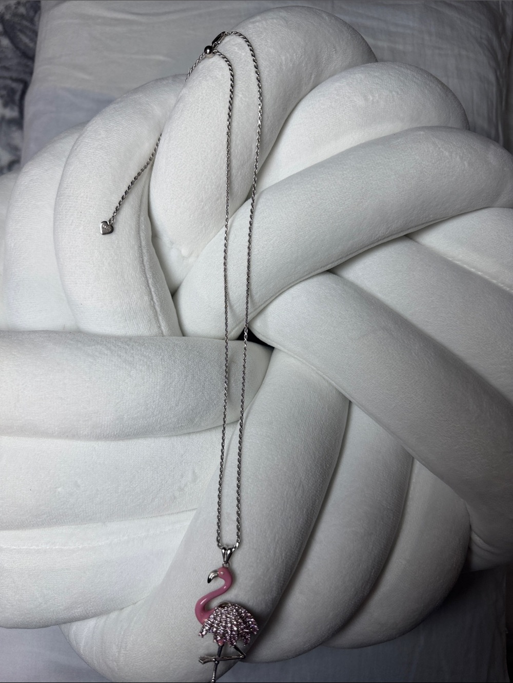 Ross-Simons Pink Flamingo Pendant Necklace - Silver